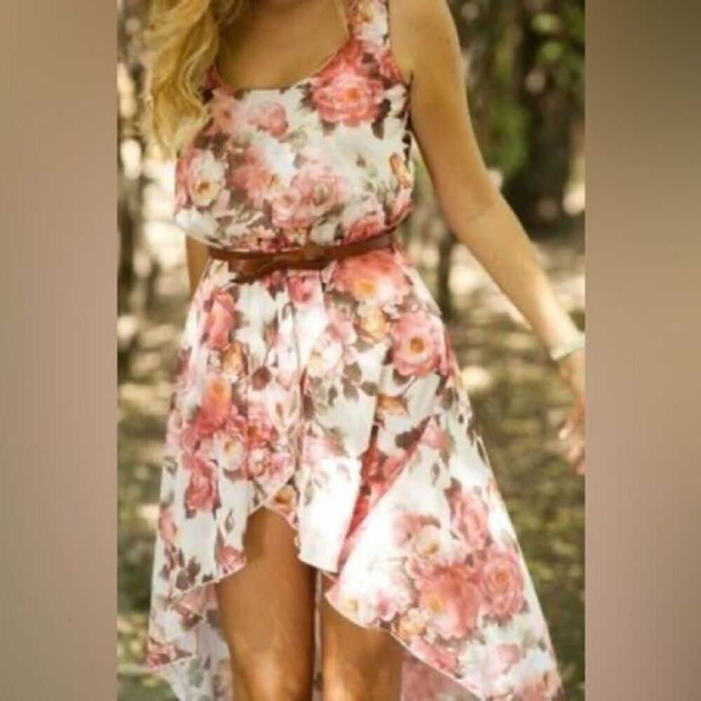 Love pink floral dress high low asymmetrical hem dress
